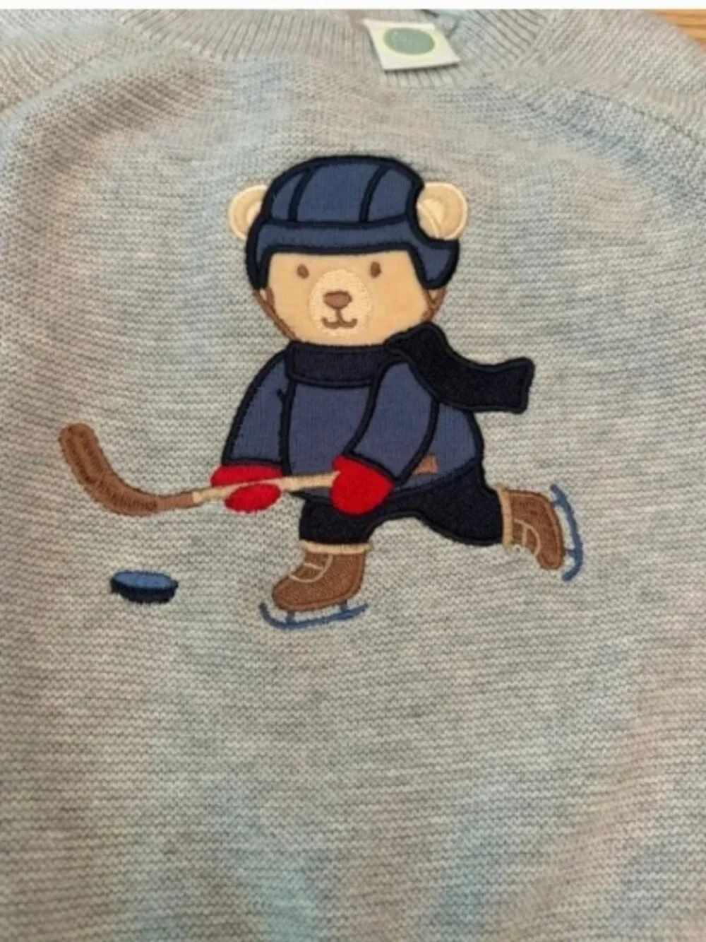 NWT Little Me Baby Boys Hockey Bear Cotton Knit Sweater and Pants Set Grey Navy